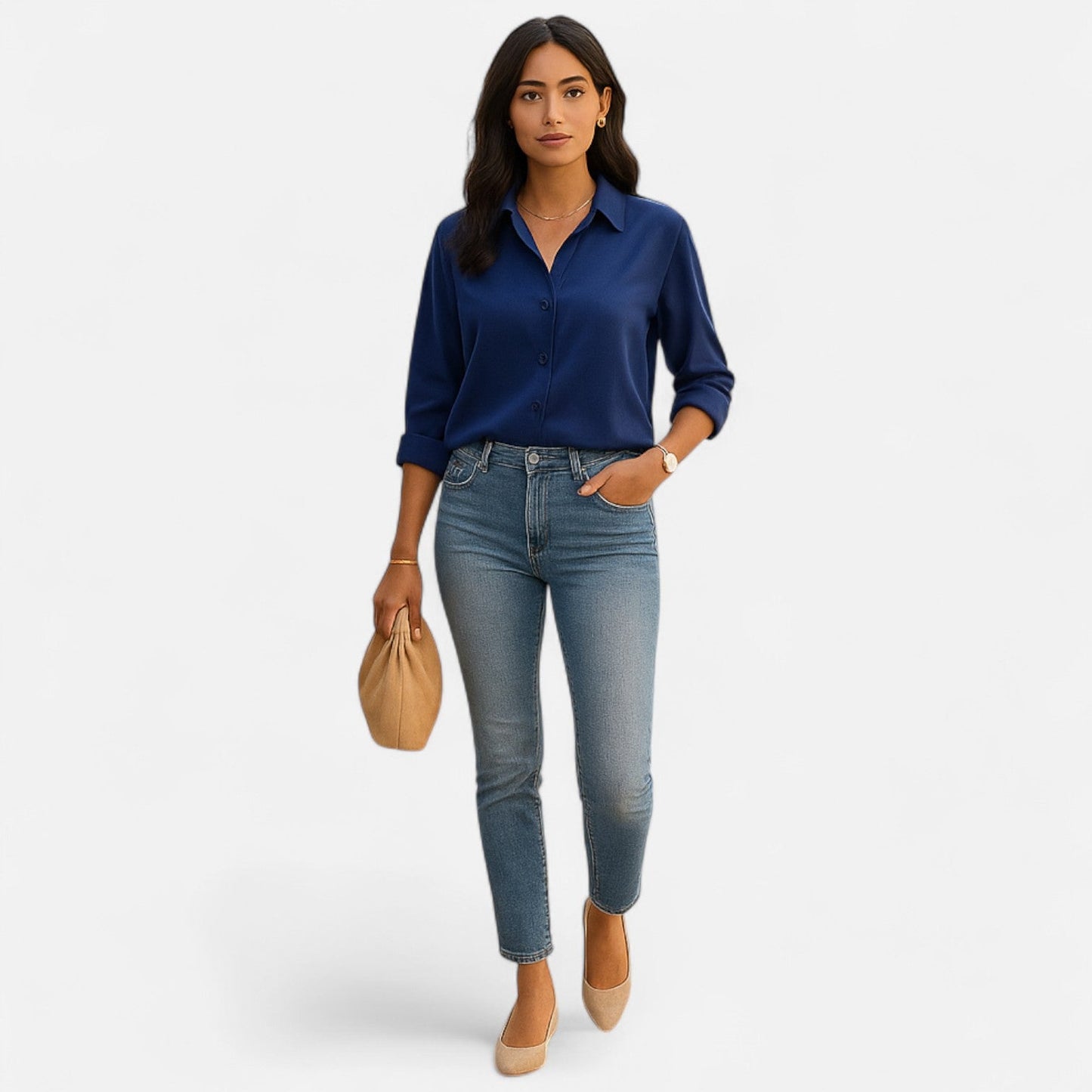 Blusa de Mujer con Cuello Clásico y Silueta Fluida – Elegancia Atemporal, Comodidad Sofisticada